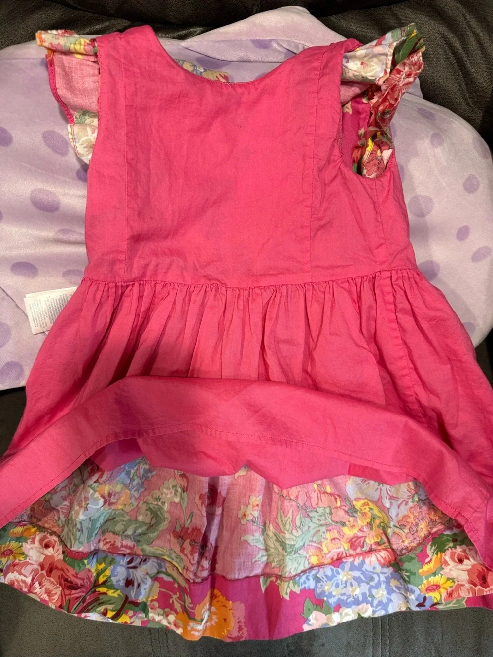 Ralph Lauren Bright Pink Floral Ruffle-Sleeve Cotton Dress
